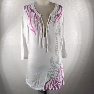 Johnny Was 4 Love & Liberty Love Guitar Real Swarovski Metal Set Tee Sz S/M